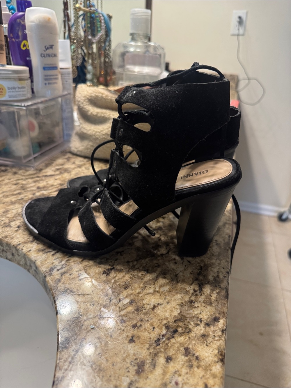 Gianni Bini Black Suede Lace-Up Women's Sandals